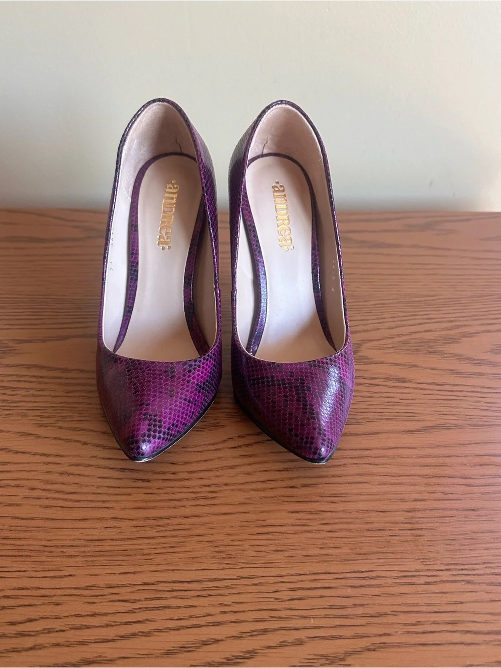Purple Snakeskin Pointed-Toe Pumps